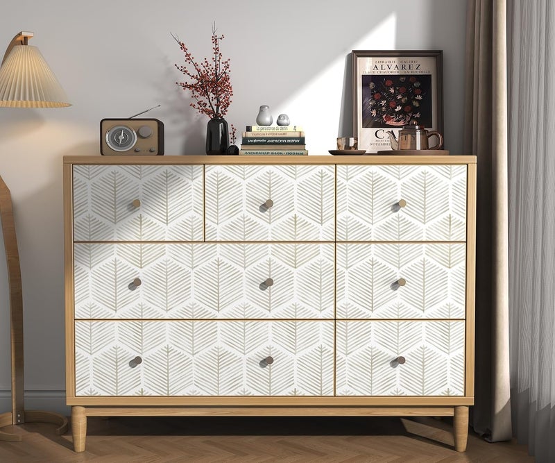OSECAGE Modern Peel and Stick Wallpaper 17.3''×197'' Self Adhesive Wallpaper Boho Contact Paper Beige and White Geometric Wall Paper Removable Decorative Wallpapers for Bedroom Bathroom Cabinets Decor Vinyl - Image 5